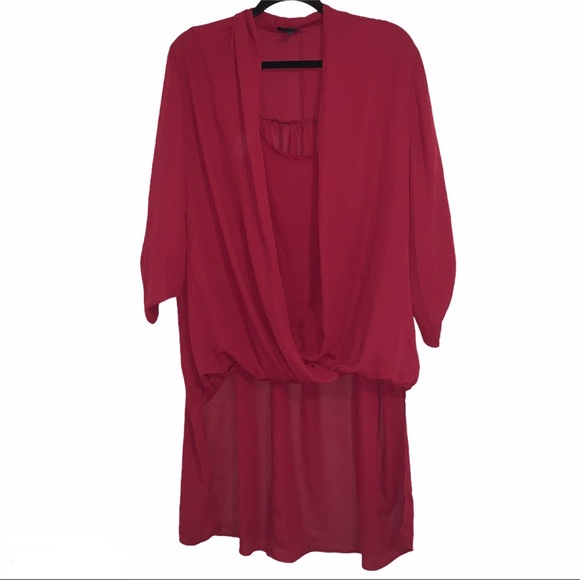 Torrid Red Sheer High Low Tab Sleeve Blouse Sz 3X - Picture 1 of 6